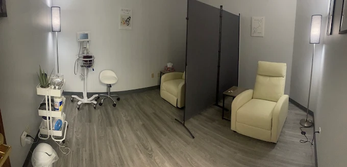 Our monitoring room, with recliners, vitals equipment and privacy screens
