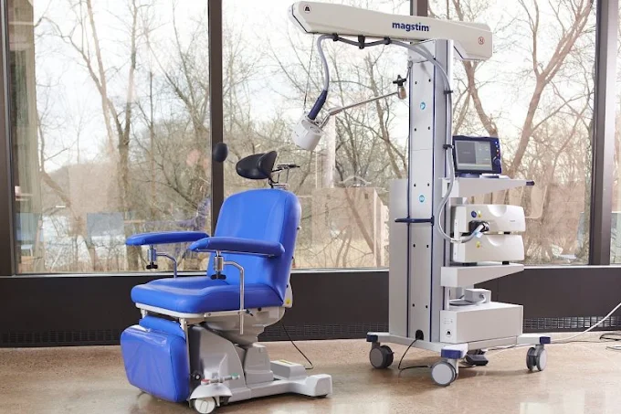 Magstim TMS chair and stimulator in our treatment room